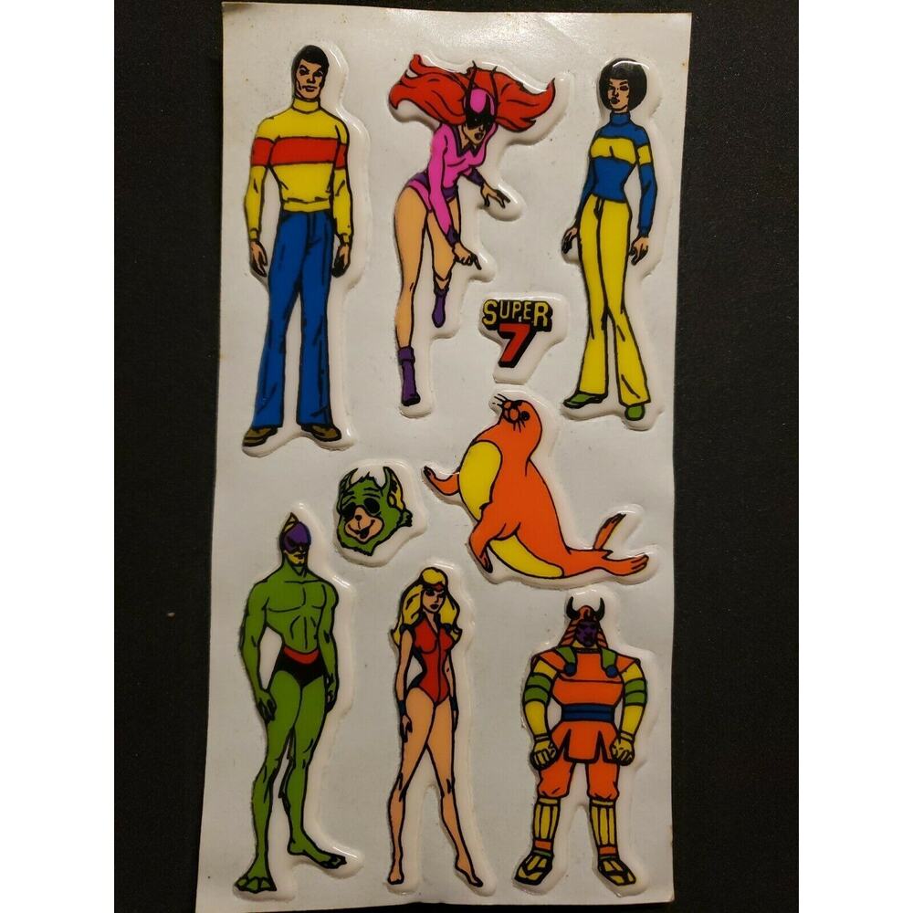Vintage Super 7 Hero Villain Marvel DC Comics Old Stickers‎  New Old Stock